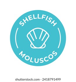 Isolated Vector Logo Badge Ingredient Warning Label. Colorful Allergens icons. Food Intolerance Shellfish. Written in Spanish and English