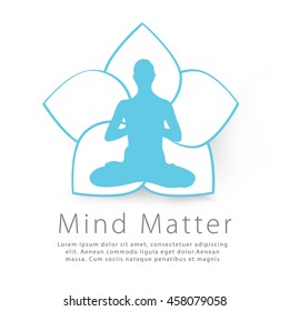 isolated vector logo banner of Mind Matter yoga Bhuddha style 