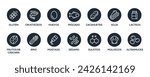 Isolated Vector Logo Set Badge Ingredient Warning Label. Black and white Allergens icons. Food Intolerance. The 14 allergens required to declare written in spanish.