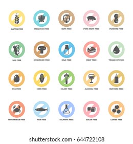 Isolated Vector Logo Set Badge Ingredient Warning Label. Colorful Allergens icons. Food Intolerance