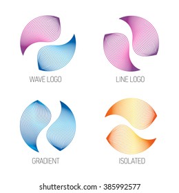 Isolated vector logos set. Lineart modern design style. ABstract wavy gradient logo.