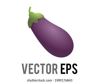 The isolated vector long, bulbous, bright gradient purple eggplant or aubergine icon with leafy stem.