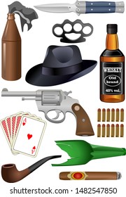 Isolated Vector Mafia and Gangster Set on white background. Fully editable EPS10 vector file.