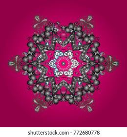 Isolated of vector magenta, gray and white snowflakes. Snowflakes collection. Fine winter ornament. Vector illustration.