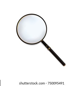 Isolated vector magnifying glass with black wood handle.