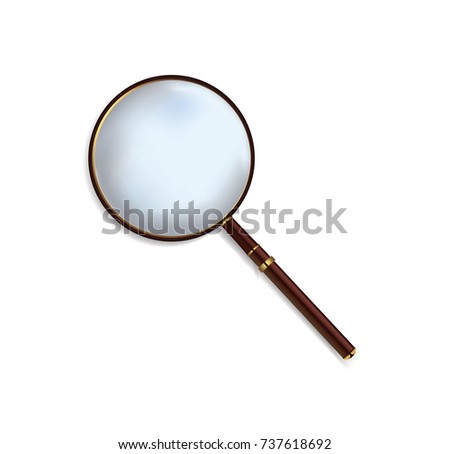 Isolated vector magnifying glass with broun wood handle.