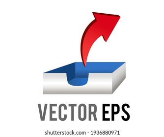The isolated vector mail, document paper tray icon with red up arrow for email outbox, used for digital activity, uploading, messaging, ordering, sharing and emailing