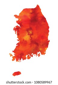 Isolated vector map of South Korea. Hand drawn watercolor illustration.