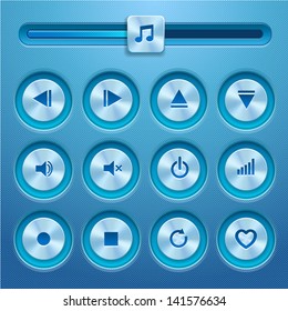 Isolated vector media player buttons. Blue design.