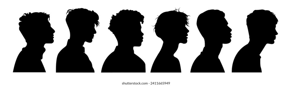 Isolated vector men in black and white silhouettes, emphasizing love, family, and relationships.