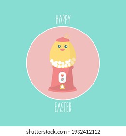 einzelne Vektorgrafik, moderne Grußkarte. Küken-Illustration. Cartoon süße Schokoladeneier Überraschung. kreative und ideengelbe Babybunny oder Kaninchen. Konzept Frohe Osterfeier oder Feiertagssymbole - flaches Design