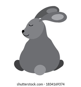 Einzige Vektorgrafik einer süßen grauen Cartoon auf weißem Hintergrund. Das Design ist perfekt für Aufkleber, Dekorationen, Poster, Textilien, Osterillustrationen.