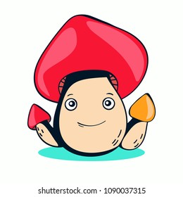 Isolated vector mushroom character. Great for nursery decor, playroom decor, kindergarten decor.