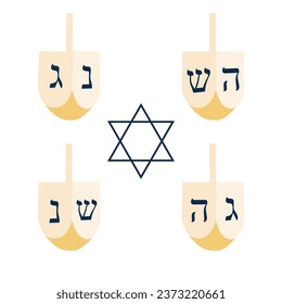 Conjunto de objetos vectoriales aislados: Dreidel y las estrellas de David