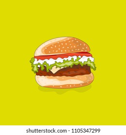 Isolated vector object. Succulent burger