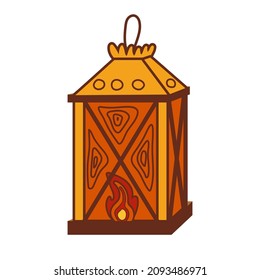 Isolated vector old lamp with a candle illustration. Decorative lantern