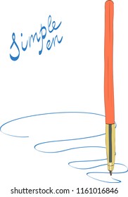 Isolated vector of orange ball pen with cap in doodle style