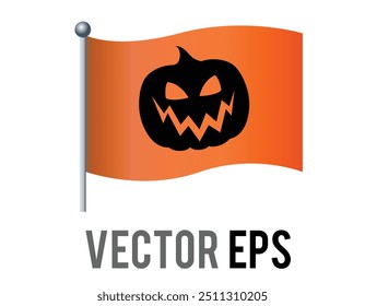 The isolated vector orange flag icon with black Halloween pumpkin face and silver pole.