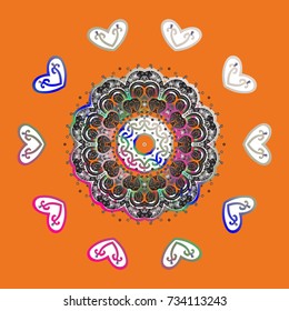 Isolated of vector orange, gray and white snowflake. Fine winter ornament. Colorful snowflakes Vector illustration.