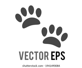 The isolated vector pair of dark paw prints icon, showing four toes and pad, used for various content concerning pet cats and dogs