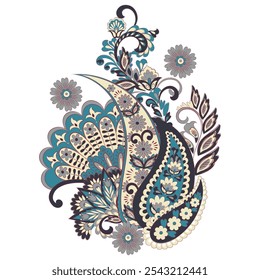 Isolated Vector Paisley pattern in floral indian style