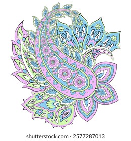 Isolated Vector Paisley pattern in floral indian style