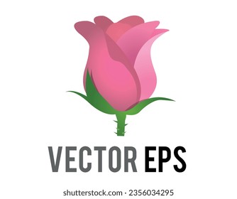 The isolated vector pale pink rose flower icon with green stem and leaves