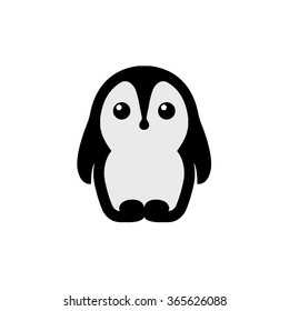 Isolated vector penguin logo. Animal icon. Cartoon illustration. Winter sign. Black and white. Graphic image. 