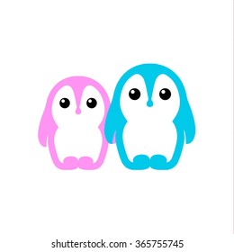 Isolated vector penguin logo. Designed animals icon. Cartoon illustration. Winter signs. Graphic illustration for St.Valentines Day. Love greeting card. Amour.