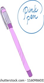 Isolated vector of pink ball pen with cap in doodle style