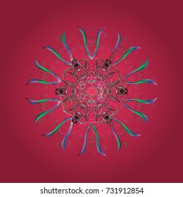 Isolated of vector pink, gray and green snowflake. Fine winter ornament. Colorful snowflakes Vector illustration.