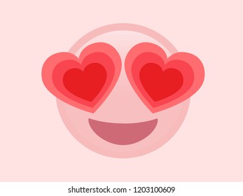 The isolated vector pink happy face with red heart eyes flat icon