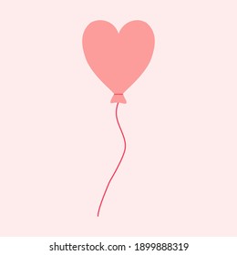 Isolated vector pink heart shaped air balloon in flat style on a light pink background. Design element for Valentine's Day, postcard, poster, wallpaper, print, textile, background, packing. 