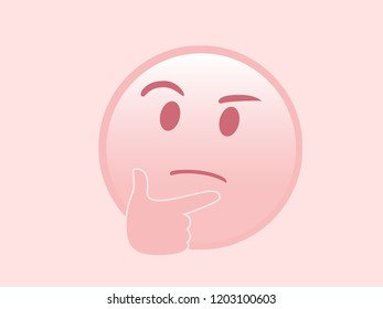 The isolated vector pink pondering face with right hand icon flat icon