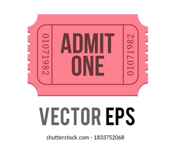 The isolated vector pink tradional admission ticket icon with words Admit one and number