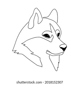 Isolated vector portrait of a husky dog, line art style