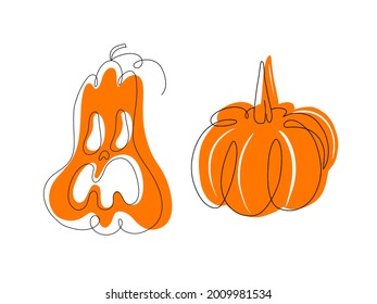 Isolated vector pumpkin, Halloween theme. Flat cartoon illustration.  