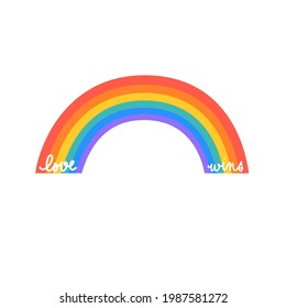 Isolated vector of rainbow arch with wording love wins in white