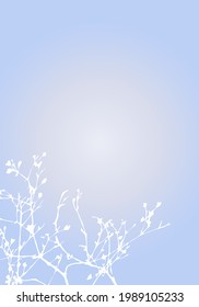 Isolated vector realistic flower, herb, plant or twig on pastel colored iridescent background. Minimalist poster  with delicate silhouettes of organic shapes. Modern abstract botanical artwork.