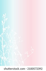 Isolated vector realistic flower, herb, plant or twig on pastel colored iridescent background. Minimalist poster concept with delicate silhouettes of organic shapes. Modern abstract botanical artwork.