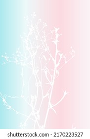 Isolated vector realistic flower, herb, plant or twig on pastel colored iridescent background. Minimalist poster concept with delicate silhouettes of organic shapes. Modern abstract botanical artwork.