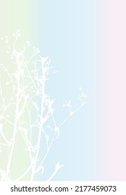Isolated vector realistic flower, herb, plant or twig on pastel colored iridescent background. Minimalist poster  with delicate silhouettes of organic shapes. Modern abstract botanical artwork.