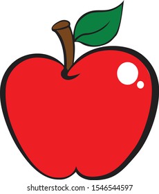 Isolated vector of a red apple with a leaf
