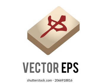 The isolated vector red dragon tile in the game of Japanese Mahjong icon with red Chinese character printed on it