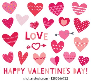 Isolated vector red hearts, Valentines Day set