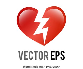 The isolated vector red love heart broken in two icon, breaking heart, brokenhearted