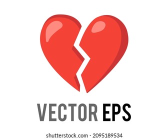 The isolated vector red love heart broken in two icon, breaking heart, brokenhearted