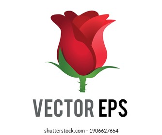The isolated vector red rose flower icon with green stem and leaves