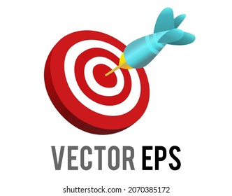 The isolated vector red white dart board icon with dart hitting the center, bullseye region