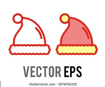 The isolated vector red, white santa claus hat celebrate party line icon with mouseover image